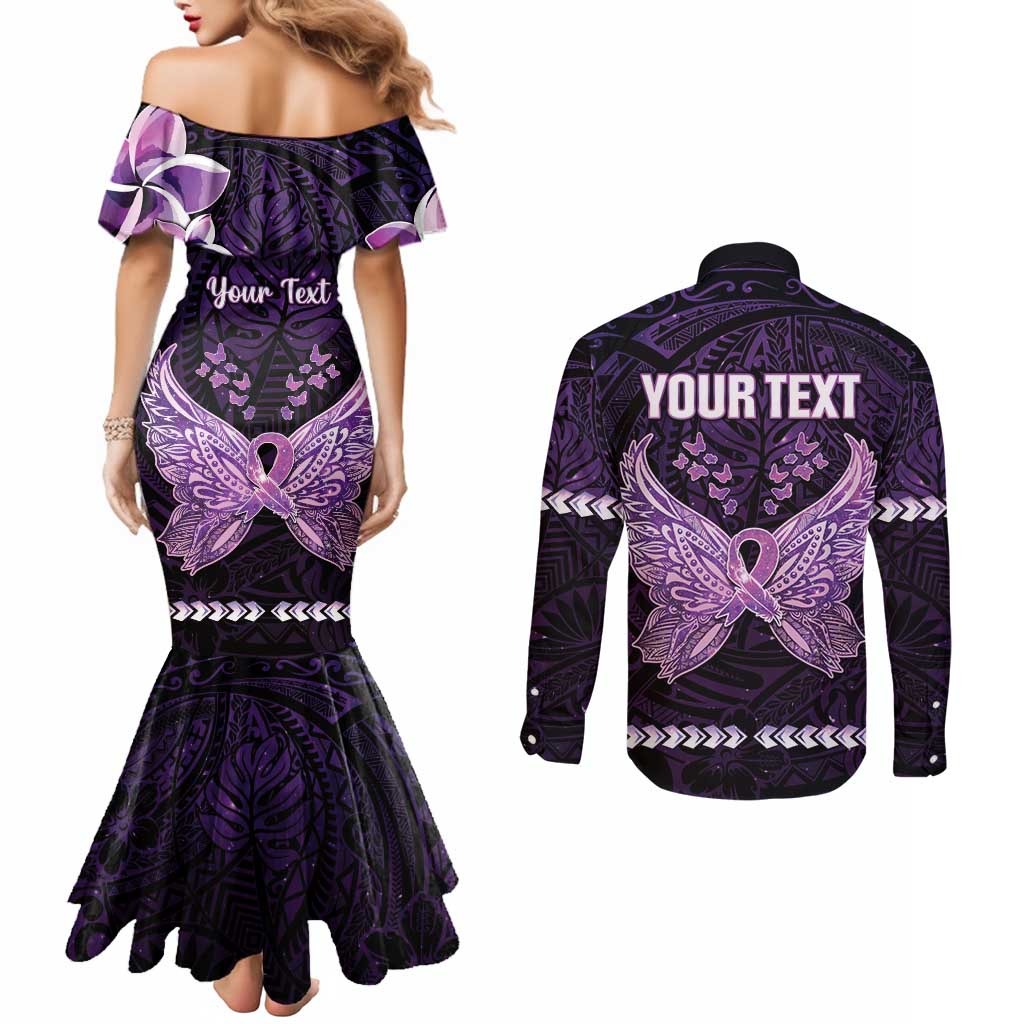 Personalised Alzheimer's Awareness Couples Matching Mermaid Dress and Long Sleeve Button Shirt You May Not Remember But I Will Never Forget LT05 - Polynesian Pride