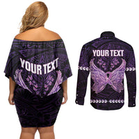 Personalised Alzheimer's Awareness Couples Matching Off Shoulder Short Dress and Long Sleeve Button Shirt You May Not Remember But I Will Never Forget LT05 - Polynesian Pride