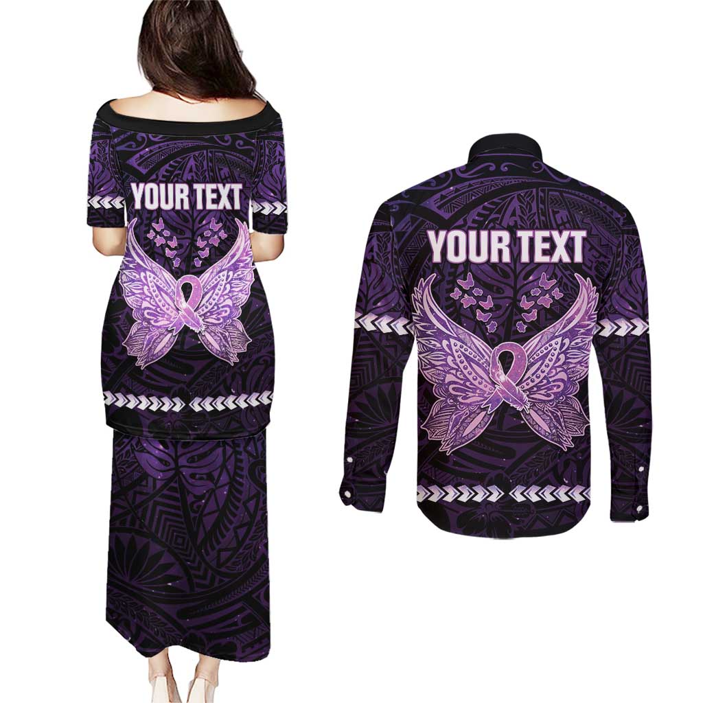 Personalised Alzheimer's Awareness Couples Matching Puletasi and Long Sleeve Button Shirt You May Not Remember But I Will Never Forget LT05 - Polynesian Pride