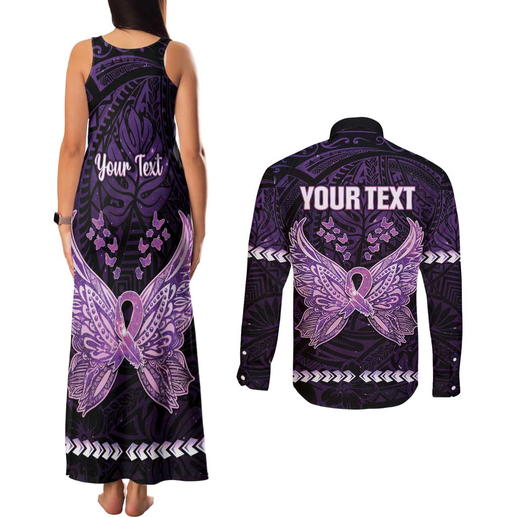 Personalised Alzheimer's Awareness Couples Matching Tank Maxi Dress and Long Sleeve Button Shirt You May Not Remember But I Will Never Forget LT05 - Polynesian Pride