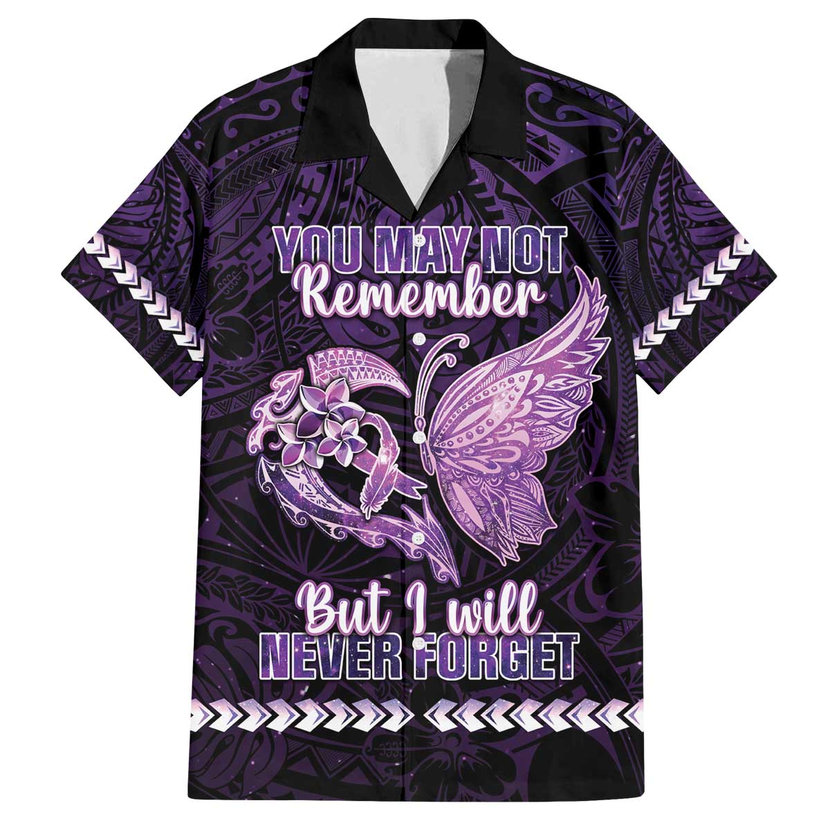 Personalised Alzheimer's Awareness Family Matching Off The Shoulder Long Sleeve Dress and Hawaiian Shirt You May Not Remember But I Will Never Forget LT05 Dad's Shirt - Short Sleeve Purple - Polynesian Pride