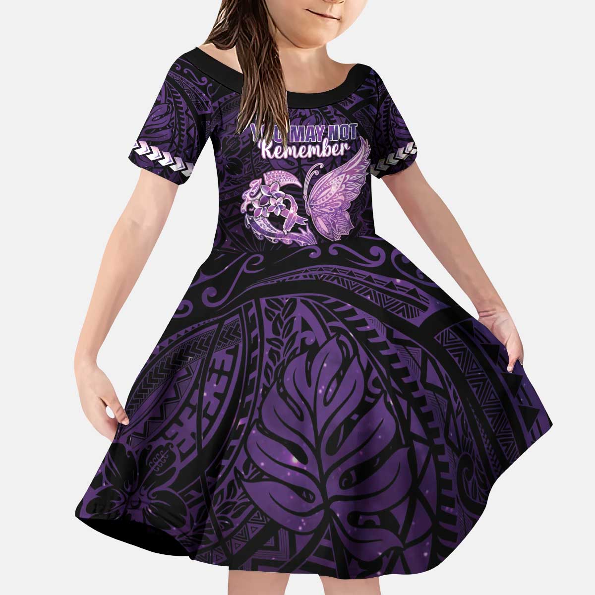 Personalised Alzheimer's Awareness Kid Short Sleeve Dress You May Not Remember But I Will Never Forget LT05 KID Purple - Polynesian Pride