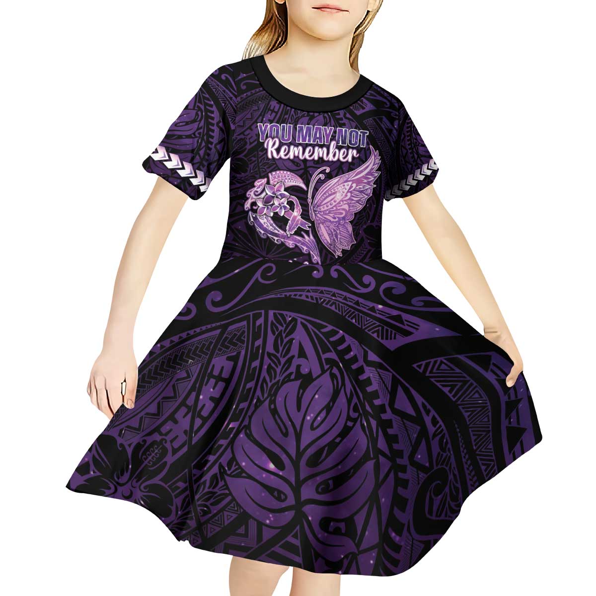 Personalised Alzheimer's Awareness Kid Short Sleeve Dress You May Not Remember But I Will Never Forget LT05 - Polynesian Pride