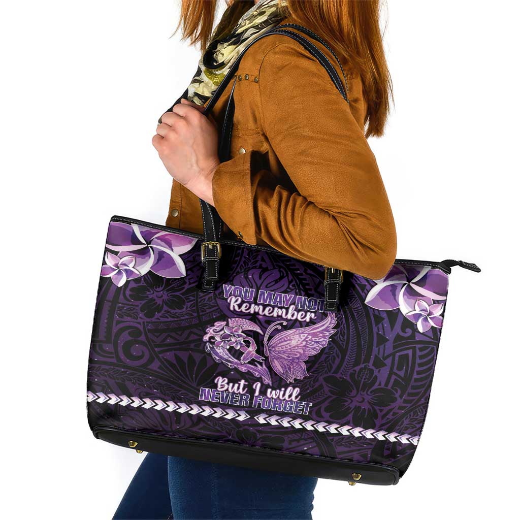 Alzheimer's Awareness Leather Tote Bag You May Not Remember But I Will Never Forget LT05 Purple - Polynesian Pride