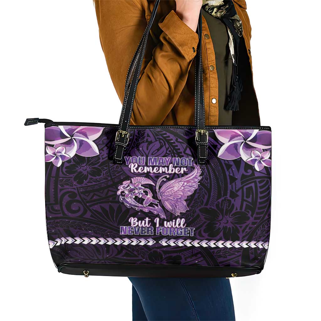 Alzheimer's Awareness Leather Tote Bag You May Not Remember But I Will Never Forget LT05 - Polynesian Pride