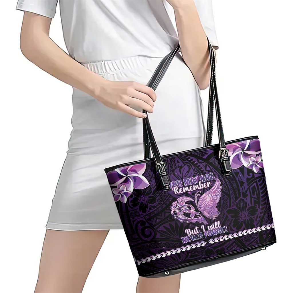 Alzheimer's Awareness Leather Tote Bag You May Not Remember But I Will Never Forget LT05 - Polynesian Pride