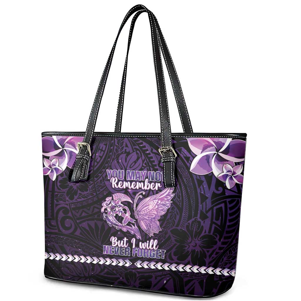 Alzheimer's Awareness Leather Tote Bag You May Not Remember But I Will Never Forget LT05 - Polynesian Pride