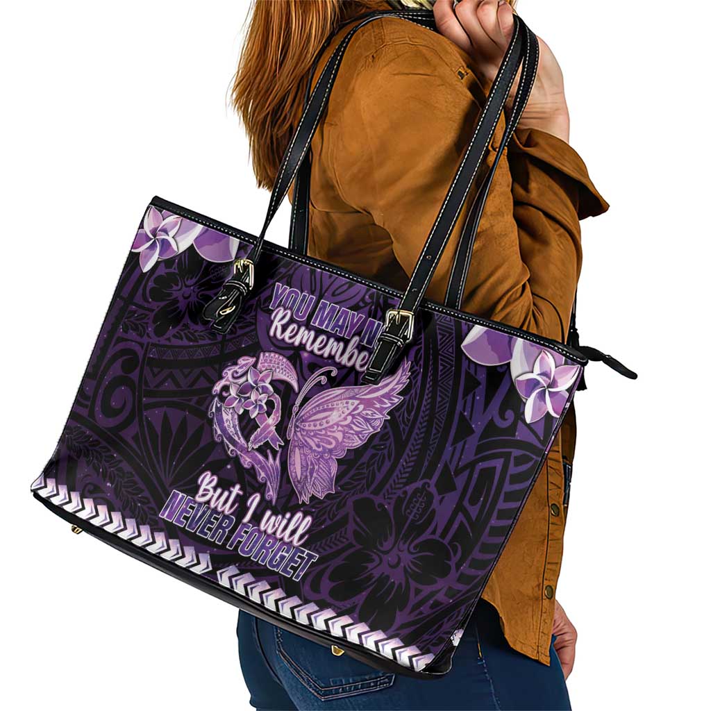 Alzheimer's Awareness Leather Tote Bag You May Not Remember But I Will Never Forget LT05 - Polynesian Pride