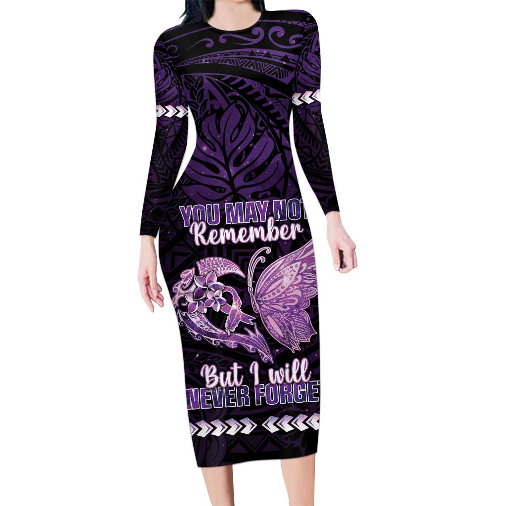 Personalised Alzheimer's Awareness Long Sleeve Bodycon Dress You May Not Remember But I Will Never Forget