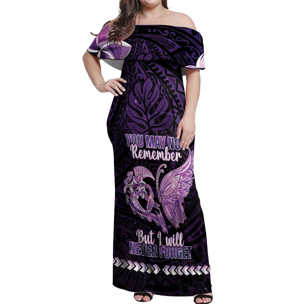 Personalised Alzheimer's Awareness Off Shoulder Maxi Dress You May Not Remember But I Will Never Forget LT05 Women Purple - Polynesian Pride