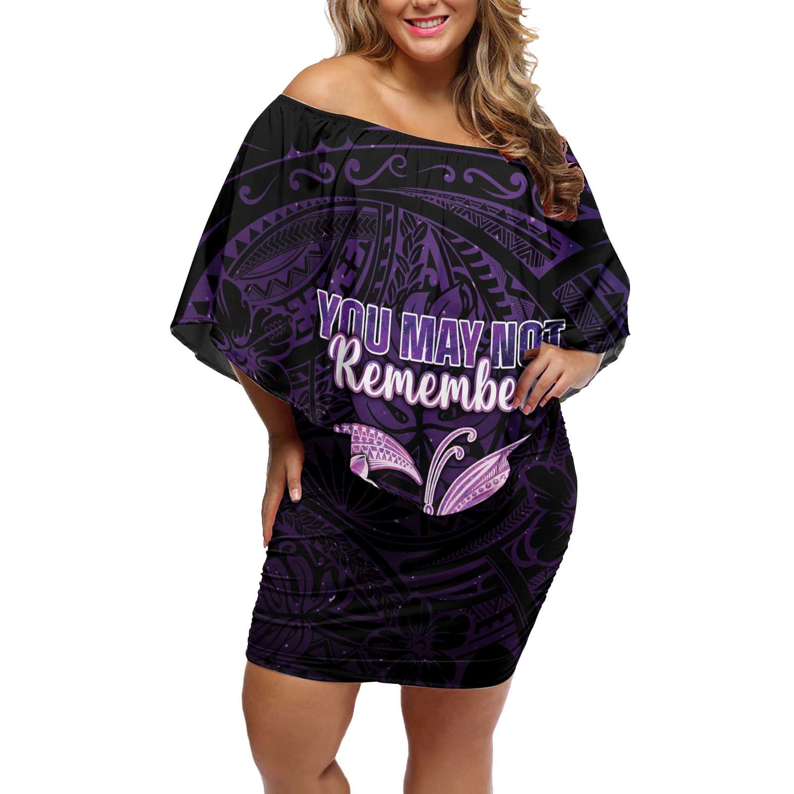 Personalised Alzheimer's Awareness Off Shoulder Short Dress You May Not Remember But I Will Never Forget LT05 Women Purple - Polynesian Pride