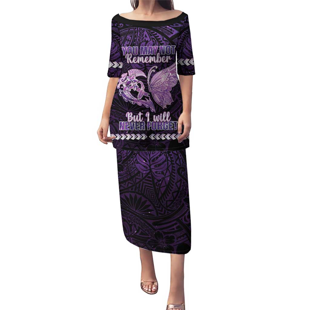 Personalised Alzheimer's Awareness Puletasi You May Not Remember But I Will Never Forget LT05 Long Dress Purple - Polynesian Pride