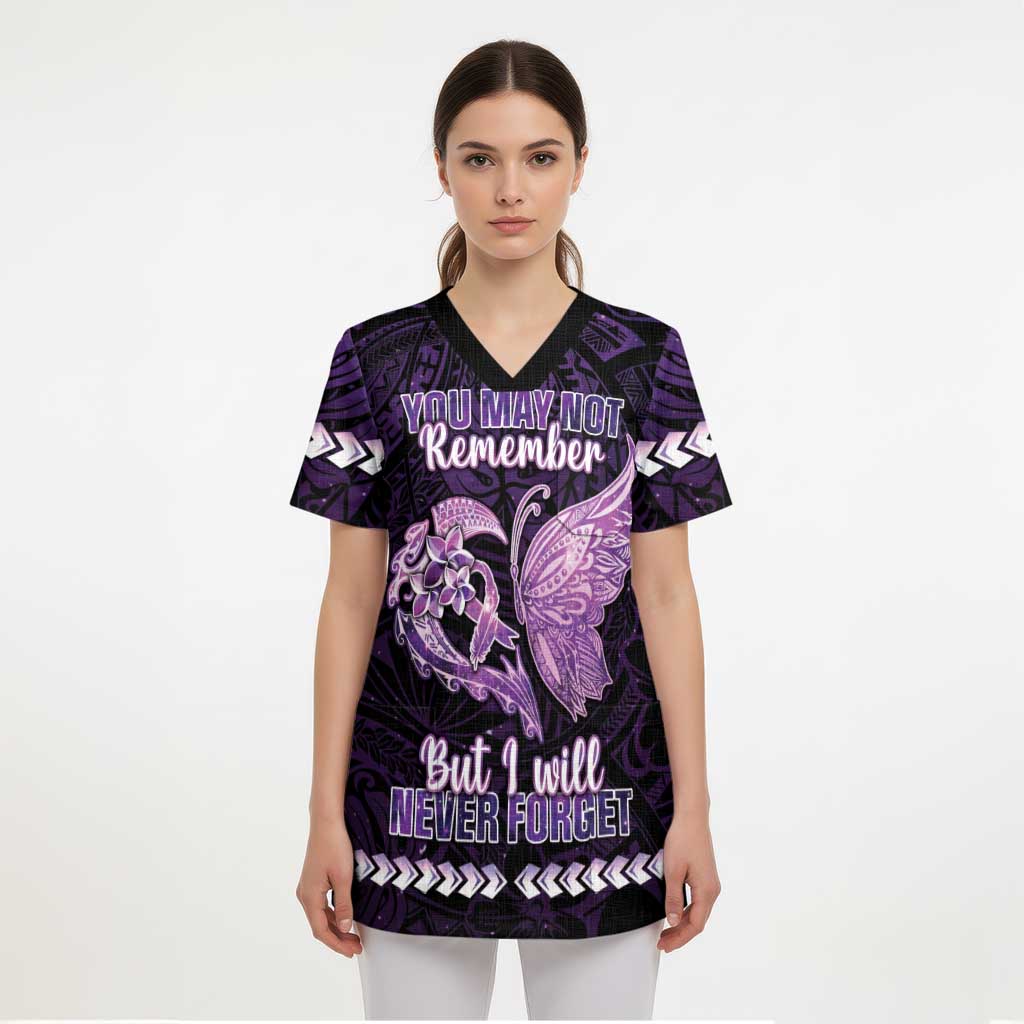Personalised Alzheimer's Awareness Scrub Top You May Not Remember But I Will Never Forget - Polynesian Pride