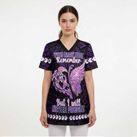 Personalised Alzheimer's Awareness Scrub Top You May Not Remember But I Will Never Forget - Polynesian Pride