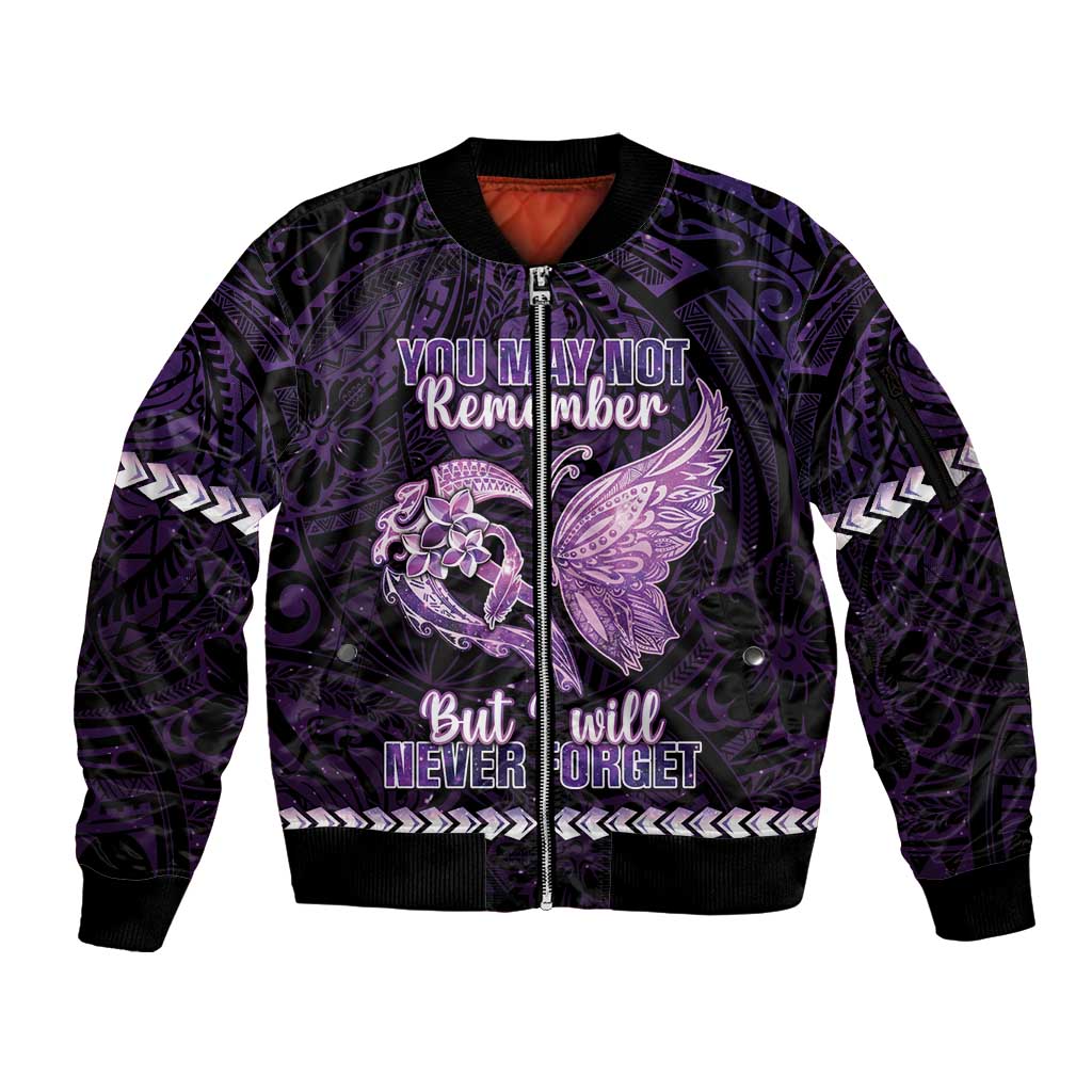 Personalised Alzheimer's Awareness Sleeve Zip Bomber Jacket You May Not Remember But I Will Never Forget
