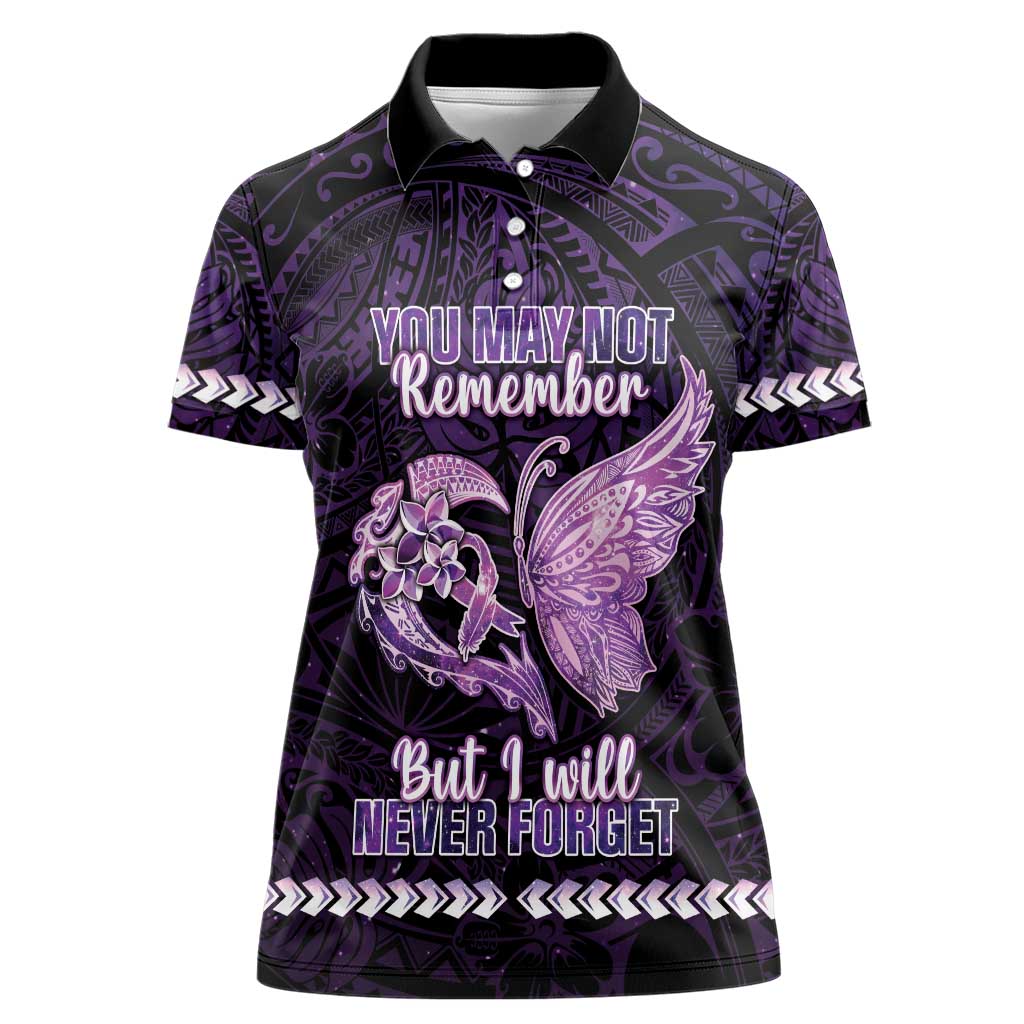 Personalised Alzheimer's Awareness Women Polo Shirt You May Not Remember But I Will Never Forget