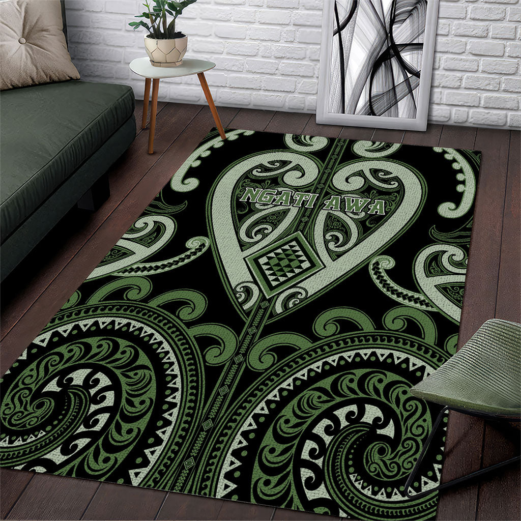 Aotearoa Ngati Awa Area Rug Maori Tribal Pattern LT05 Green - Polynesian Pride