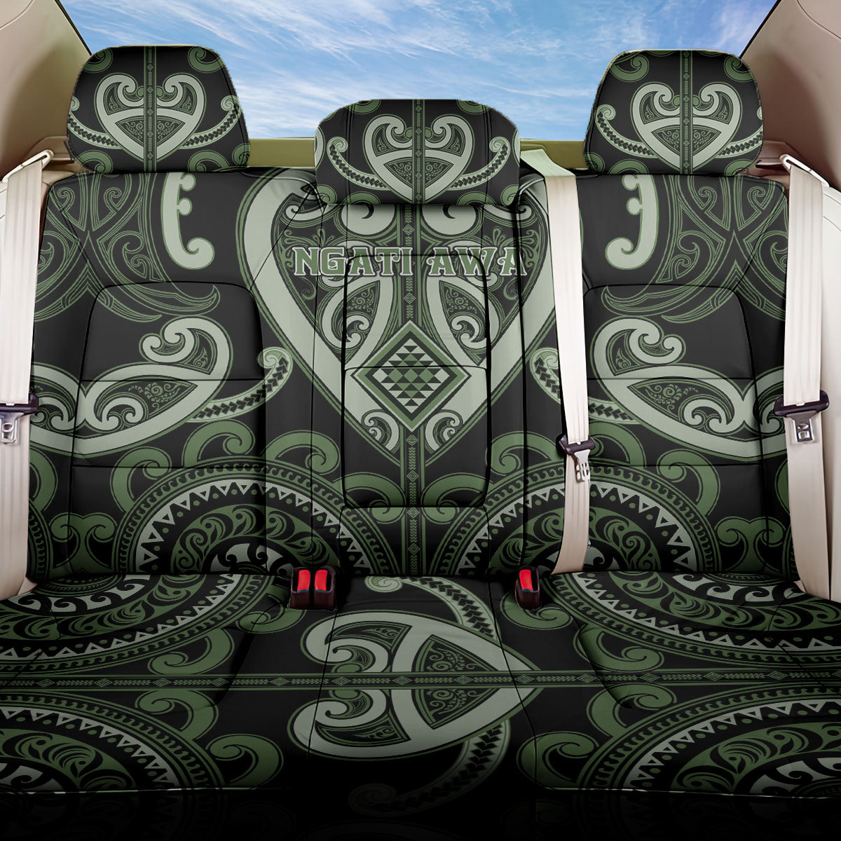 Aotearoa Ngati Awa Back Car Seat Cover Maori Tribal Pattern LT05 One Size Green - Polynesian Pride