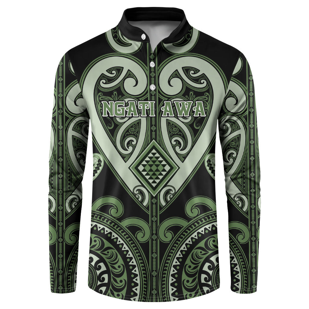 Custom Aotearoa Ngati Awa Button Sweatshirt Maori Tribal Pattern LT05 Green - Polynesian Pride