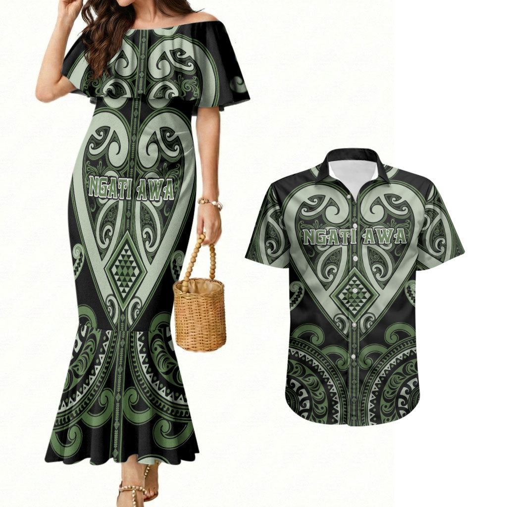 Custom Aotearoa Ngati Awa Couples Matching Mermaid Dress and Hawaiian Shirt Maori Tribal Pattern