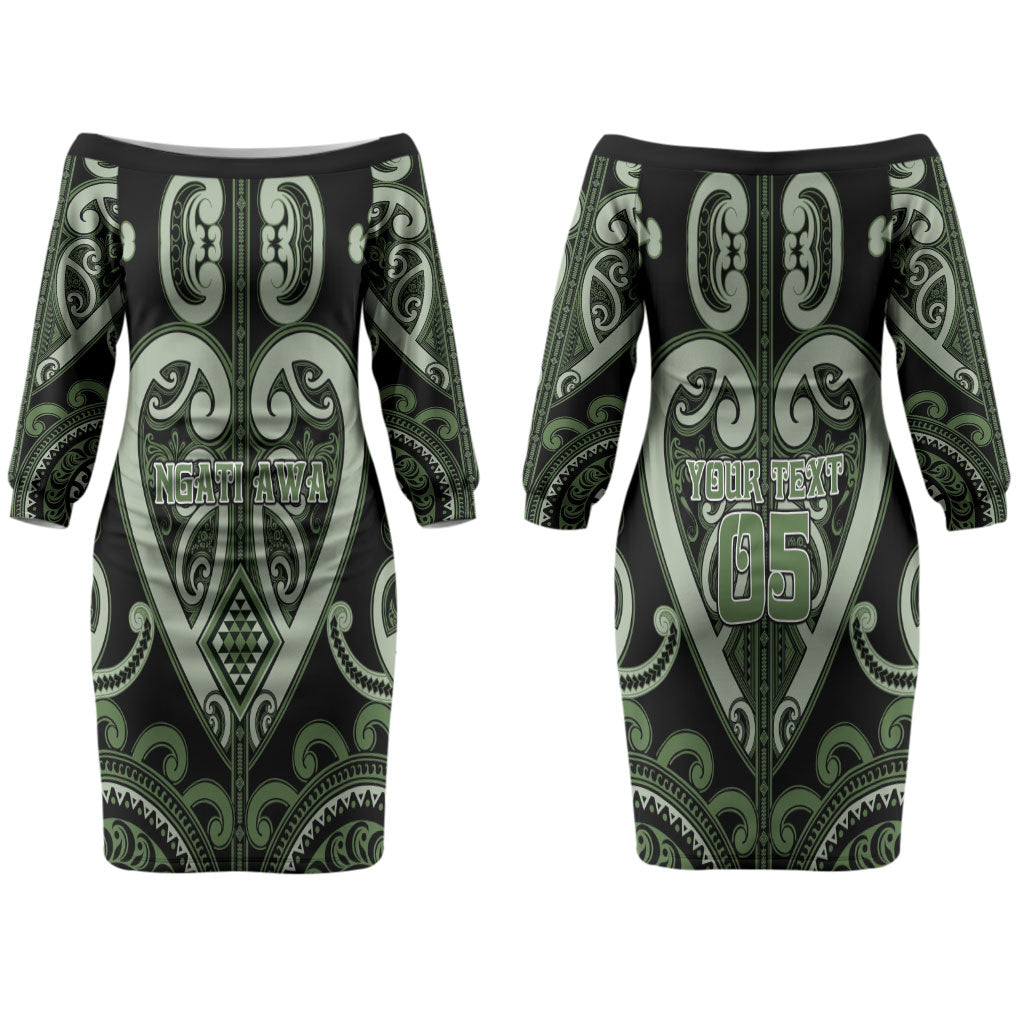 Custom Aotearoa Ngati Awa Couples Matching Off The Shoulder Long Sleeve Dress and Long Sleeve Button Shirt Maori Tribal Pattern LT05 - Polynesian Pride