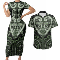 Custom Aotearoa Ngati Awa Couples Matching Short Sleeve Bodycon Dress and Hawaiian Shirt Maori Tribal Pattern LT05 Green - Polynesian Pride