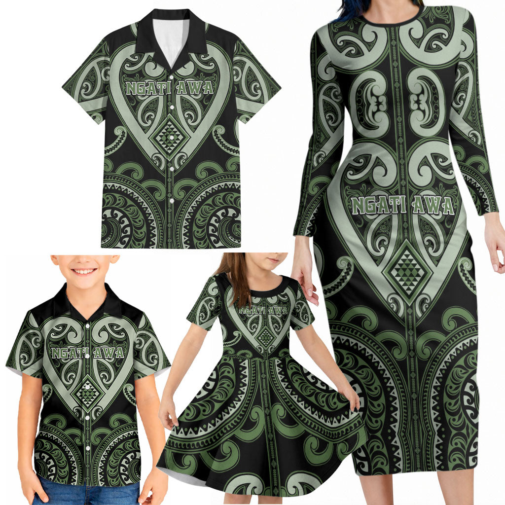 Custom Aotearoa Ngati Awa Family Matching Long Sleeve Bodycon Dress and Hawaiian Shirt Maori Tribal Pattern LT05 - Polynesian Pride