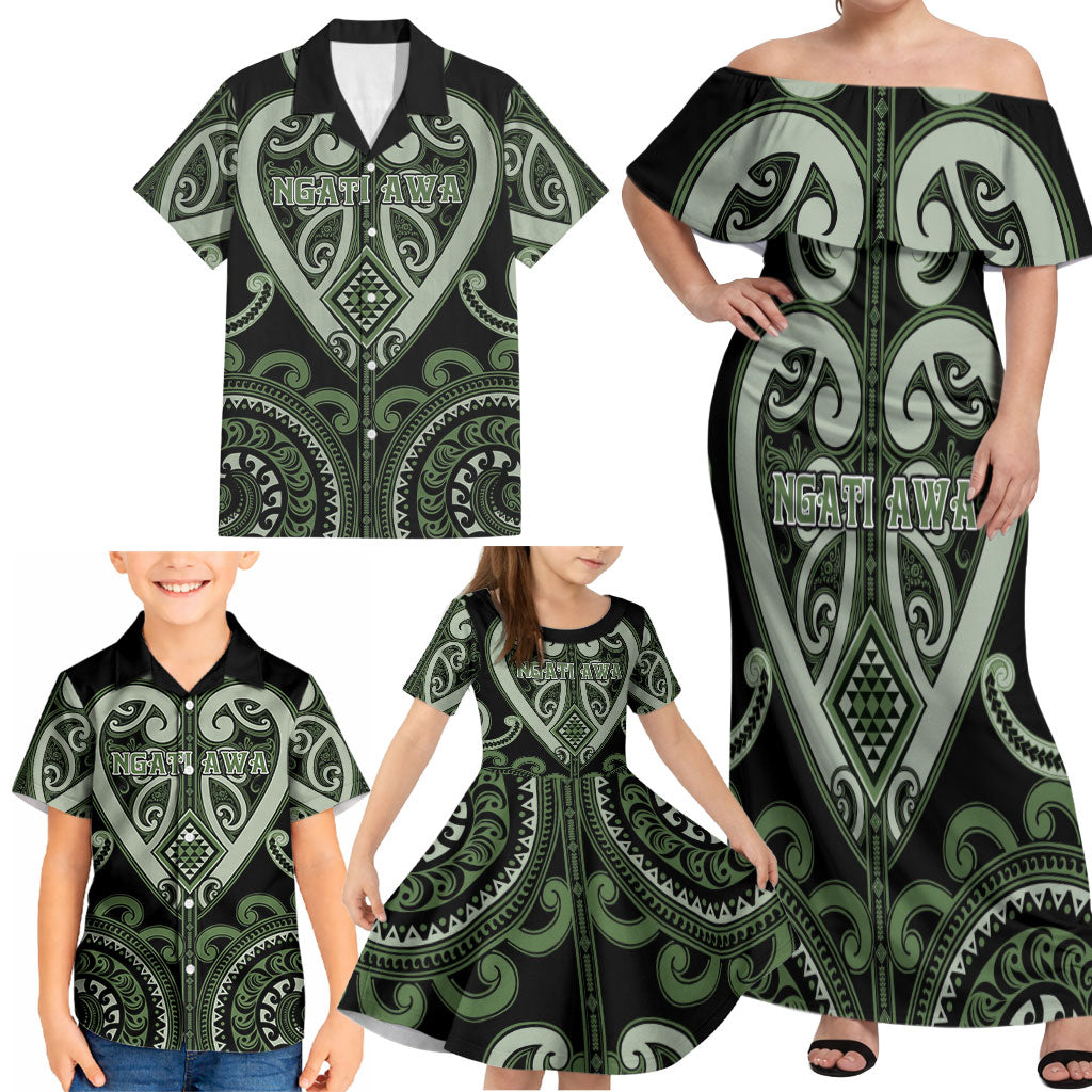 Custom Aotearoa Ngati Awa Family Matching Off Shoulder Maxi Dress and Hawaiian Shirt Maori Tribal Pattern LT05 - Polynesian Pride