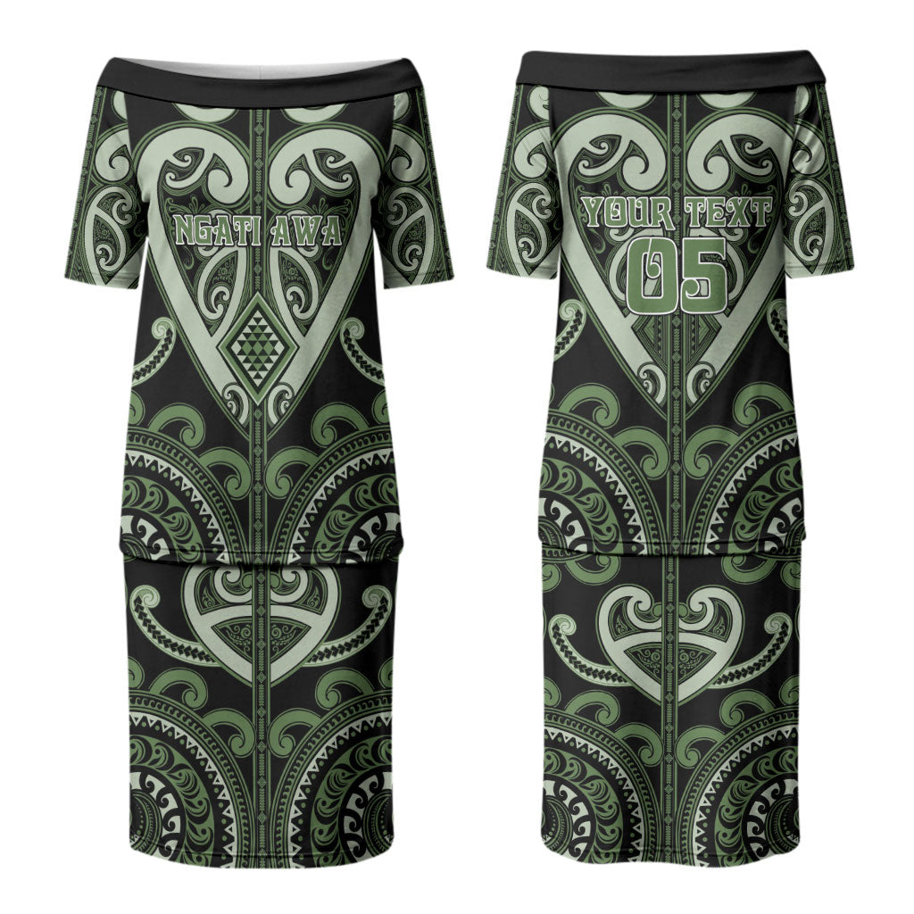 Custom Aotearoa Ngati Awa Family Matching Puletasi and Hawaiian Shirt Maori Tribal Pattern LT05 Mom's Dress Green - Polynesian Pride