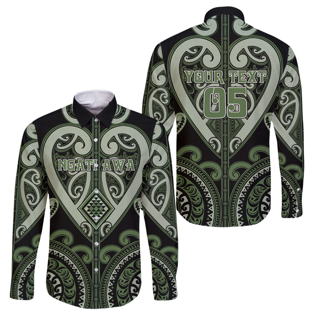 Custom Aotearoa Ngati Awa Family Matching Puletasi and Hawaiian Shirt Maori Tribal Pattern LT05 Dad's Shirt - Long Sleeve Green - Polynesian Pride