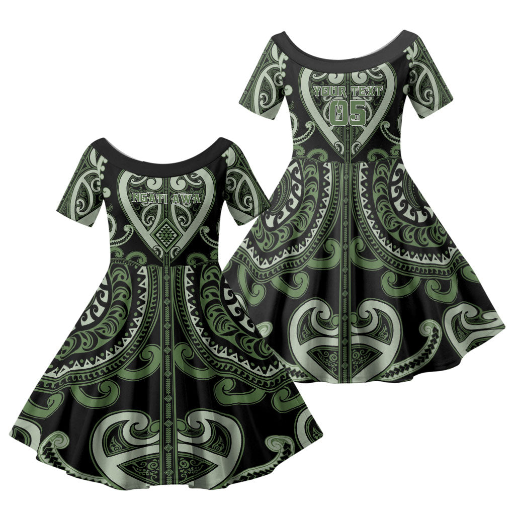 Custom Aotearoa Ngati Awa Family Matching Puletasi and Hawaiian Shirt Maori Tribal Pattern LT05 Daughter's Dress Green - Polynesian Pride