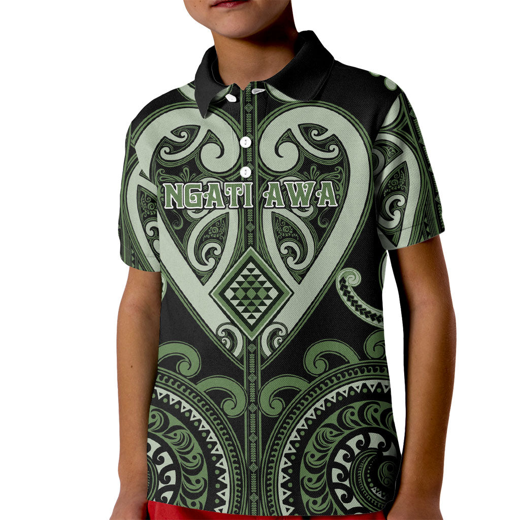 Custom Aotearoa Ngati Awa Kid Polo Shirt Maori Tribal Pattern LT05 Kid Green - Polynesian Pride