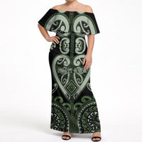 Custom Aotearoa Ngati Awa Off Shoulder Maxi Dress Maori Tribal Pattern LT05 Women Green - Polynesian Pride
