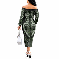 Custom Aotearoa Ngati Awa Off The Shoulder Long Sleeve Dress Maori Tribal Pattern LT05 - Polynesian Pride