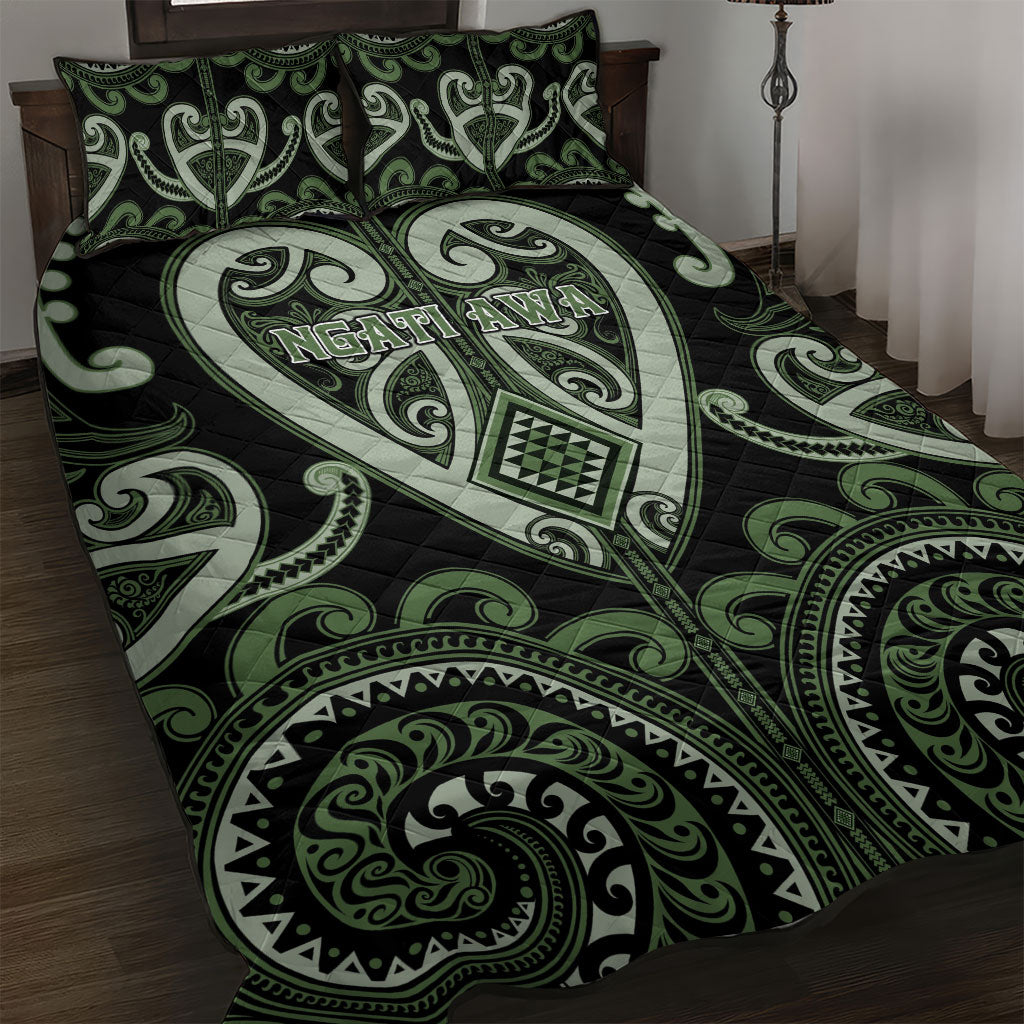 Aotearoa Ngati Awa Quilt Bed Set Maori Tribal Pattern LT05 Green - Polynesian Pride