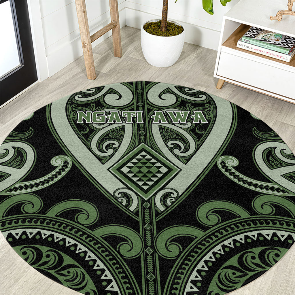 Aotearoa Ngati Awa Round Carpet Maori Tribal Pattern LT05 Green - Polynesian Pride
