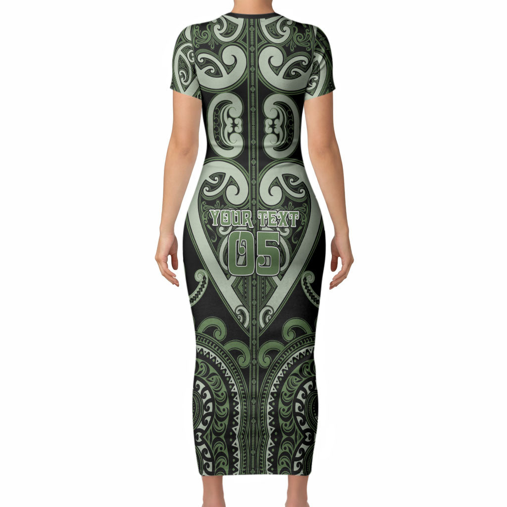 Custom Aotearoa Ngati Awa Short Sleeve Bodycon Dress Maori Tribal Pattern LT05 - Polynesian Pride