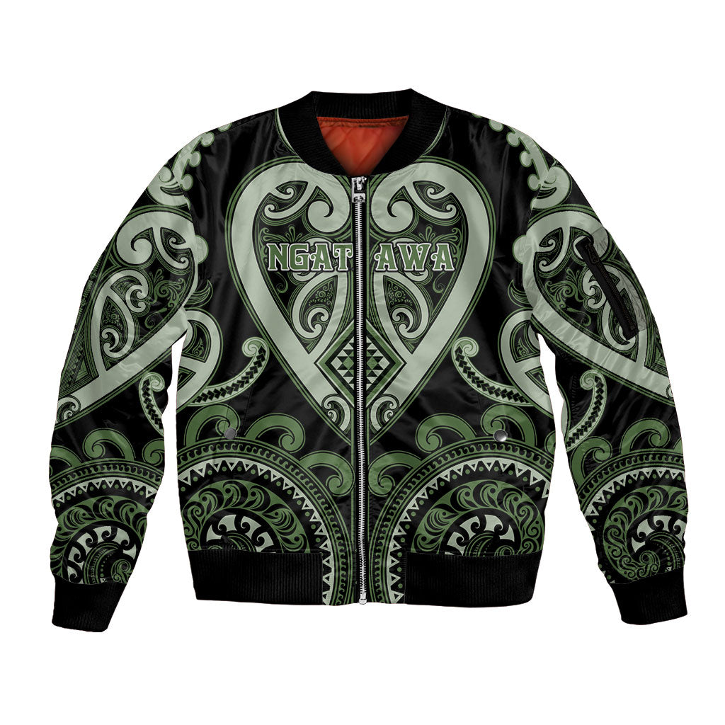 Custom Aotearoa Ngati Awa Sleeve Zip Bomber Jacket Maori Tribal Pattern LT05 Unisex Green - Polynesian Pride