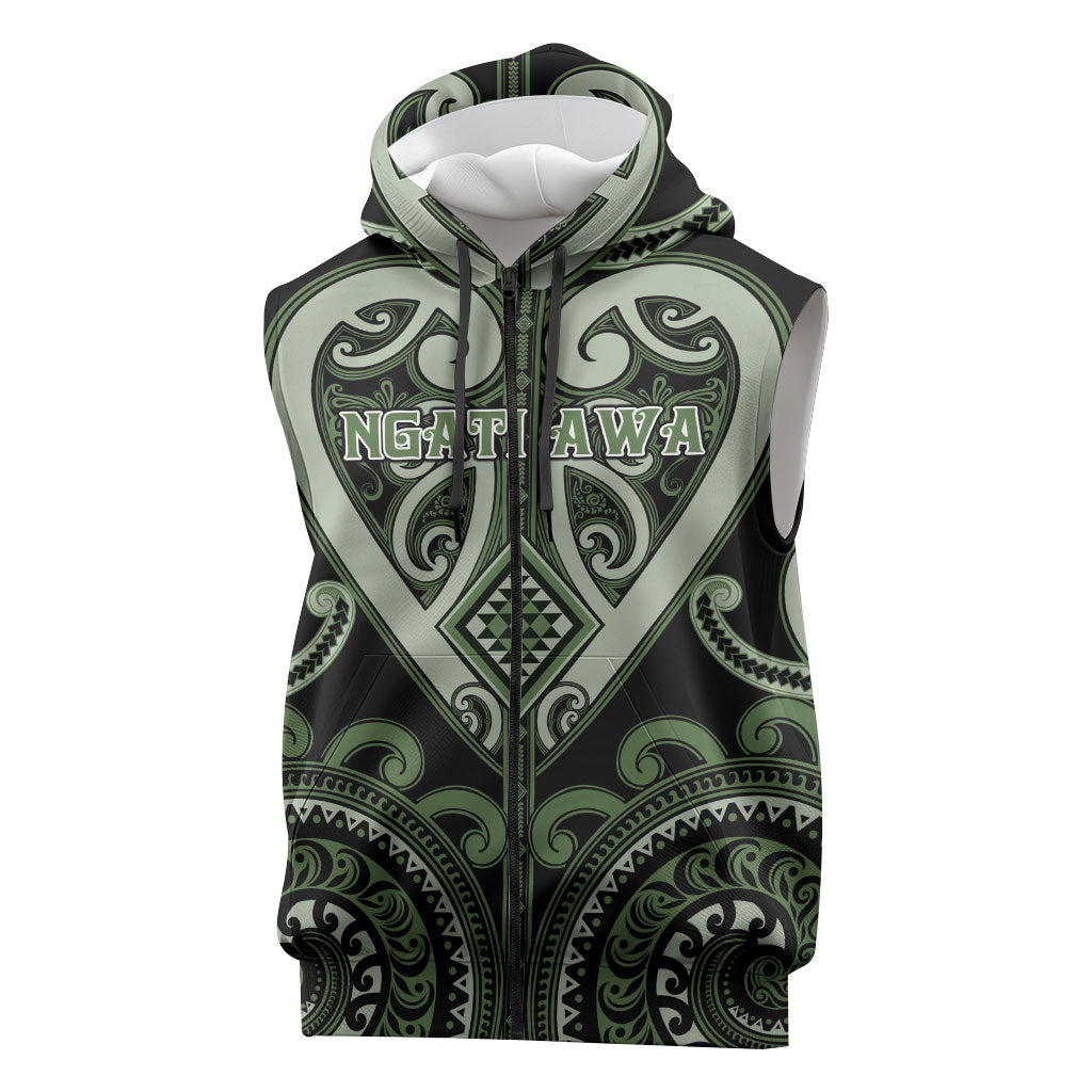 Custom Aotearoa Ngati Awa Sleeveless Zip Hoodie Maori Tribal Pattern LT05 Green - Polynesian Pride