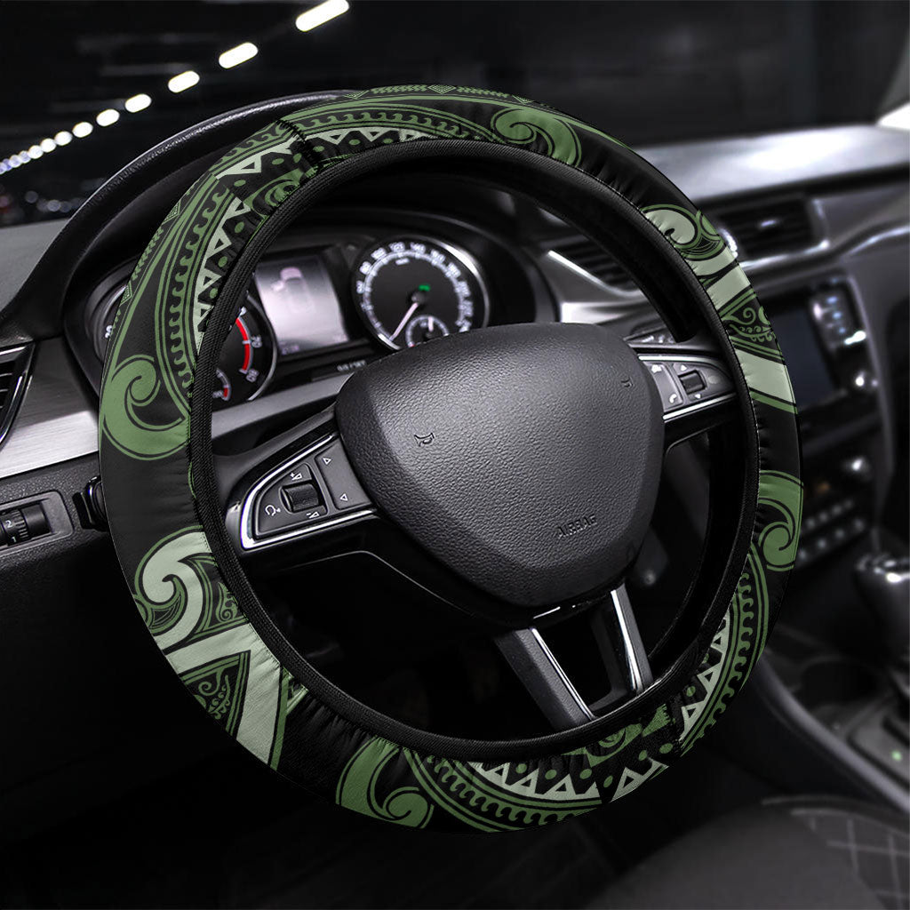 Aotearoa Ngati Awa Steering Wheel Cover Maori Tribal Pattern LT05 Universal Fit Green - Polynesian Pride