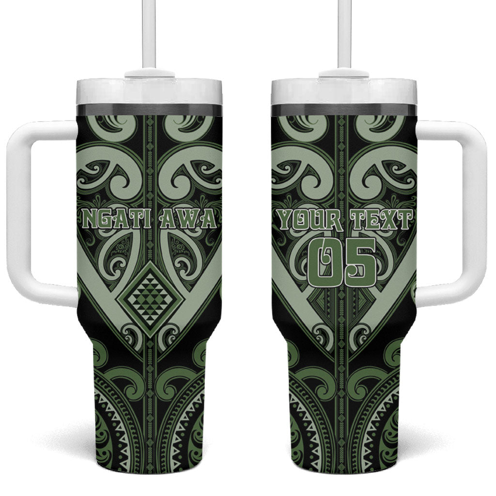 Custom Aotearoa Ngati Awa Tumbler With Handle Maori Tribal Pattern LT05 One Size: 40 oz Green - Polynesian Pride
