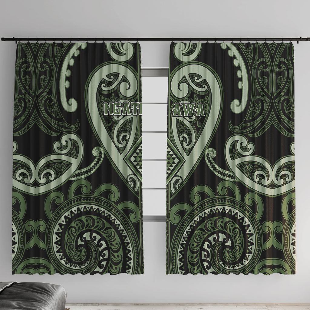 Aotearoa Ngati Awa Window Curtain Maori Tribal Pattern LT05 With Hooks Green - Polynesian Pride