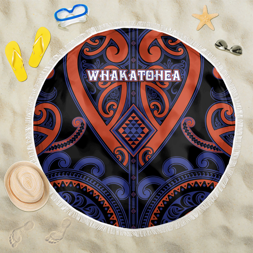 Aotearoa Whakatohea Beach Blanket Maori Tribal Pattern LT05 One Size 150cm Navy - Polynesian Pride