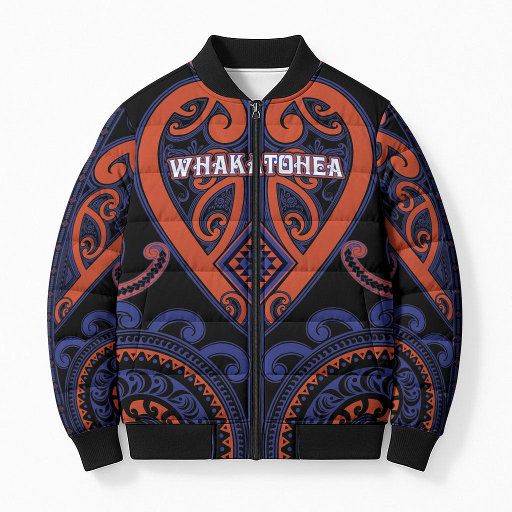 Custom Aotearoa Whakatohea Bomber Puffer Jacket Maori Tribal Pattern LT05 Unisex Navy - Polynesian Pride