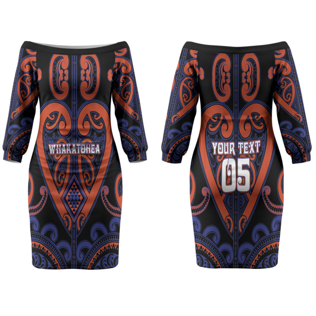 Custom Aotearoa Whakatohea Couples Matching Off The Shoulder Long Sleeve Dress and Hawaiian Shirt Maori Tribal Pattern LT05 - Polynesian Pride