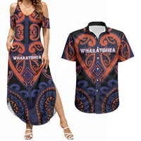 Custom Aotearoa Whakatohea Couples Matching Summer Maxi Dress and Hawaiian Shirt Maori Tribal Pattern LT05 Navy - Polynesian Pride