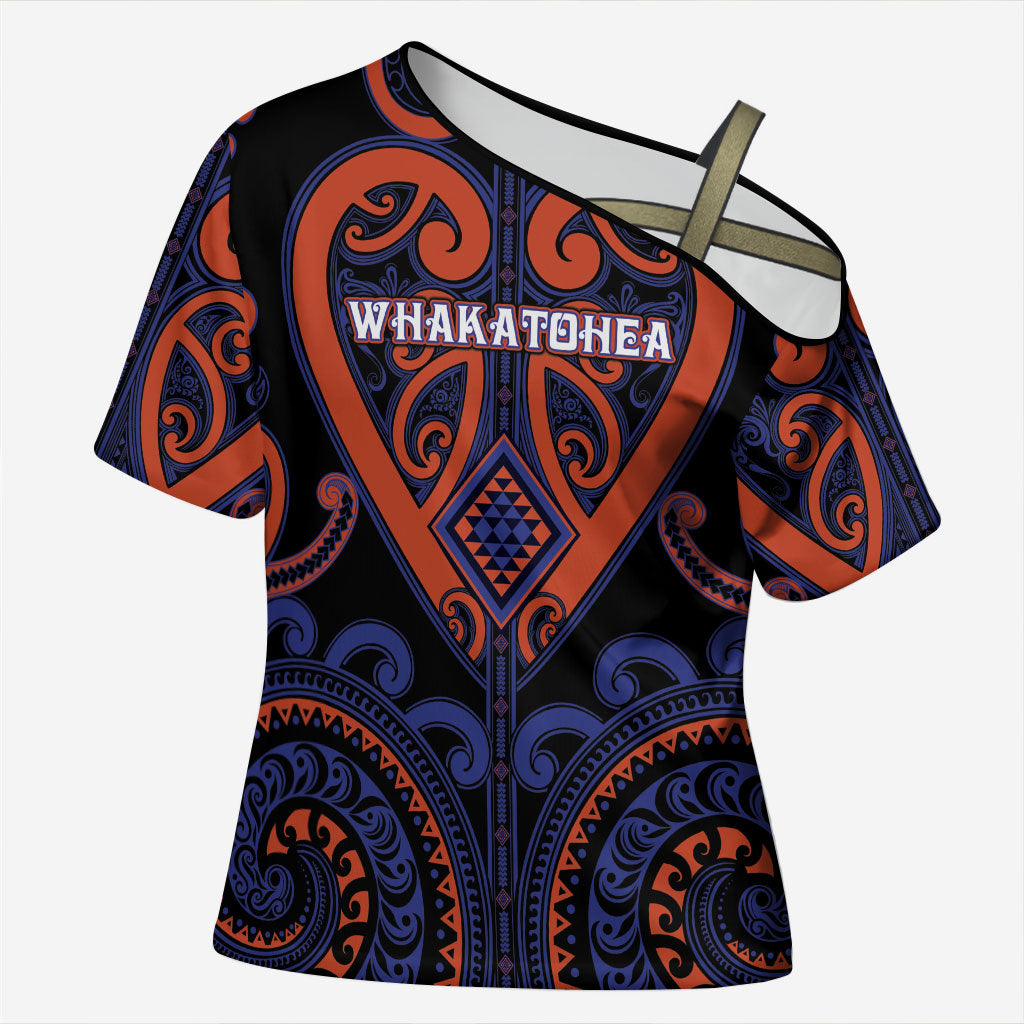Custom Aotearoa Whakatohea Cross Shoulder Shirt Maori Tribal Pattern LT05 Female Navy - Polynesian Pride
