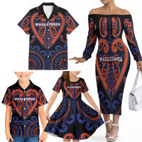 Custom Aotearoa Whakatohea Family Matching Off The Shoulder Long Sleeve Dress and Hawaiian Shirt Maori Tribal Pattern LT05 - Polynesian Pride