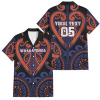 Custom Aotearoa Whakatohea Family Matching Off The Shoulder Long Sleeve Dress and Hawaiian Shirt Maori Tribal Pattern LT05 Dad's Shirt - Short Sleeve Navy - Polynesian Pride