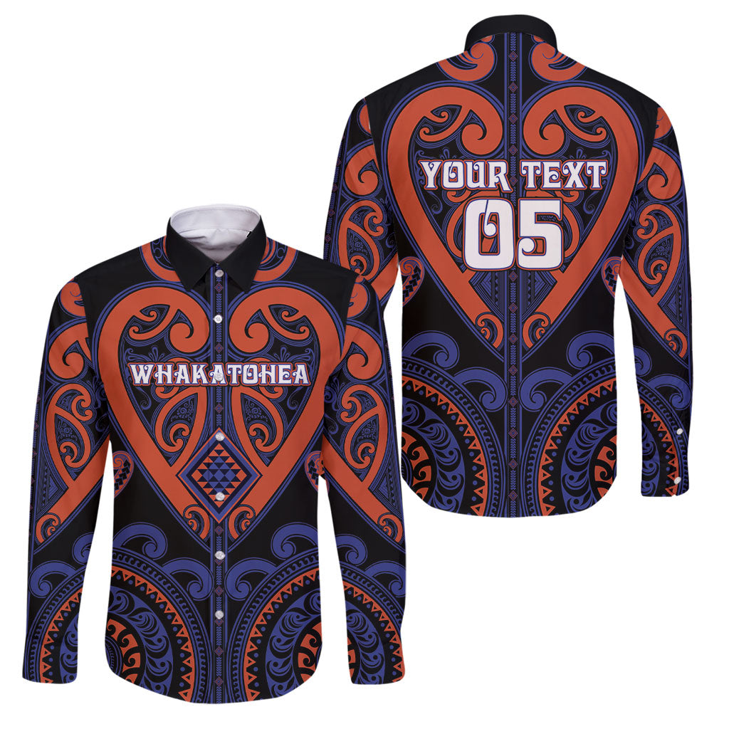 Custom Aotearoa Whakatohea Family Matching Off The Shoulder Long Sleeve Dress and Hawaiian Shirt Maori Tribal Pattern LT05 Dad's Shirt - Long Sleeve Navy - Polynesian Pride